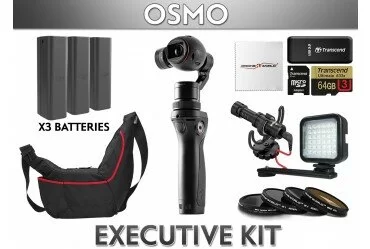 DJI Osmo Executive Kit with 2 Extra Batteries, Water Resistant Case, LED Light, High End Rode Mic w Custom Cold Shoe Mount, 64GB Card, 4 Lens Filters, etc