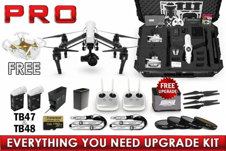 Inspire 1 Pro Upgrade Kit (Dual Remote) X5 Bundle w/ Wheeled Case, Lens Filters, TB48, 64gb, Sunshade, & More