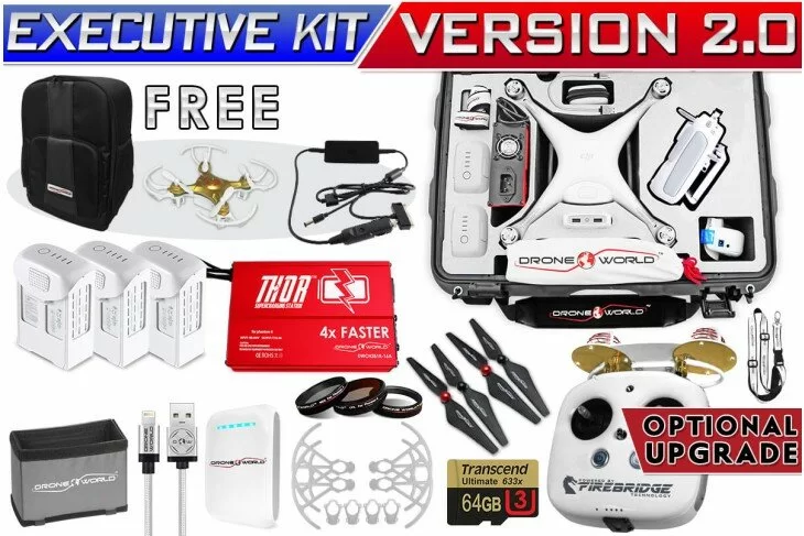 Phantom 4 Executive Kit V2.0 w/ Nanuk 950 Wheeled Case, 3 Batteries, Thor Charger, CF Props & Guards, Filters, 64GB Card, Optional Remote Upgrade & More