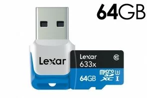 Lexar 64GB High-Performance microSDHC 633x Class 10 UHS-I/U3 (Up to 95MB/s Read) Memory Card w/ USB 3.0 Reader