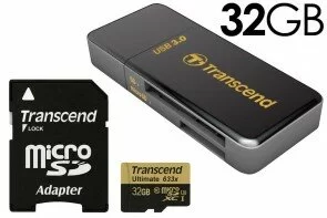 Transcend 32GB High-Performance microSDHC 633x Class 10 UHS-I/U3 (Up to 95MB/s Read) Memory Card w/ USB 3.0 Reader