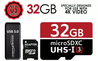 32GB High-Performance microSDHC 633x Class 10 UHS-I/U3 (Up to 95MB/s Read) Memory Card w/ USB 3.0 Reader