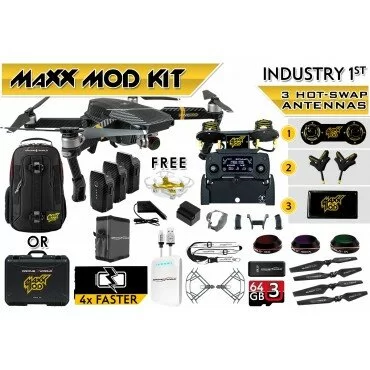 DJI Mavic PRO MaXX Mod Long Range Kit w/ Backpack or Case, Custom Bracket + Mount, Sunshade, 3 Batteries + Thor Charger, Lens Filters & More