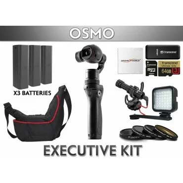DJI Osmo Executive Kit with 2 Extra Batteries, Water Resistant Case, LED Light, High End Rode Mic w Custom Cold Shoe Mount, 64GB Card, 4 Lens Filters, etc
